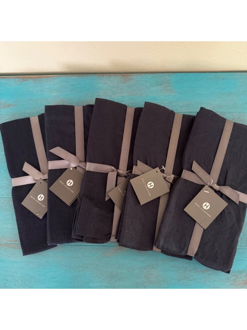 Hotel Collection Set of 10 Blue Linen Dinner Napkins NWT